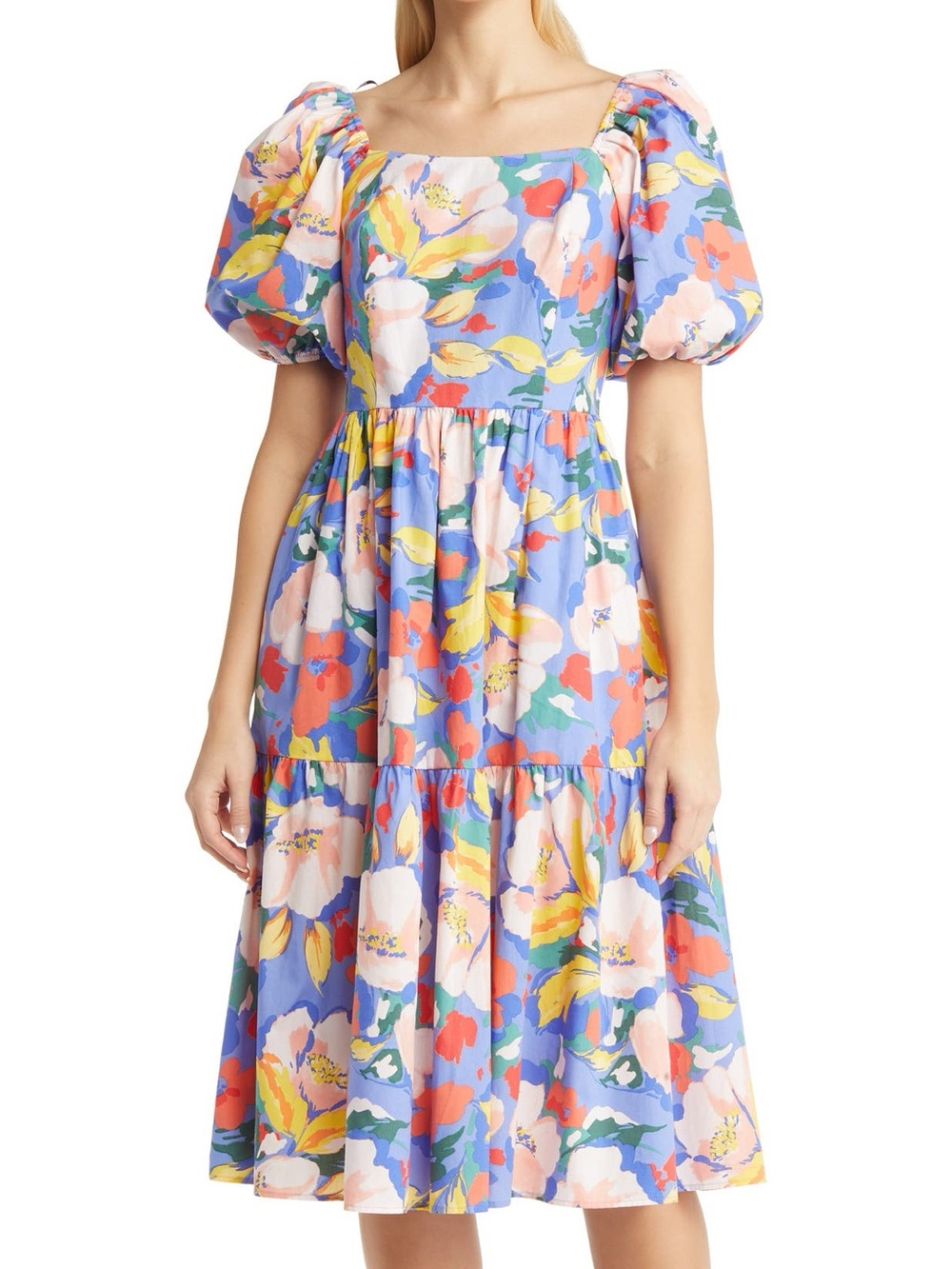 Vince Camuto Girls Multicolor Floral Tiered Dress in Blue, Red, Pink, Yellow